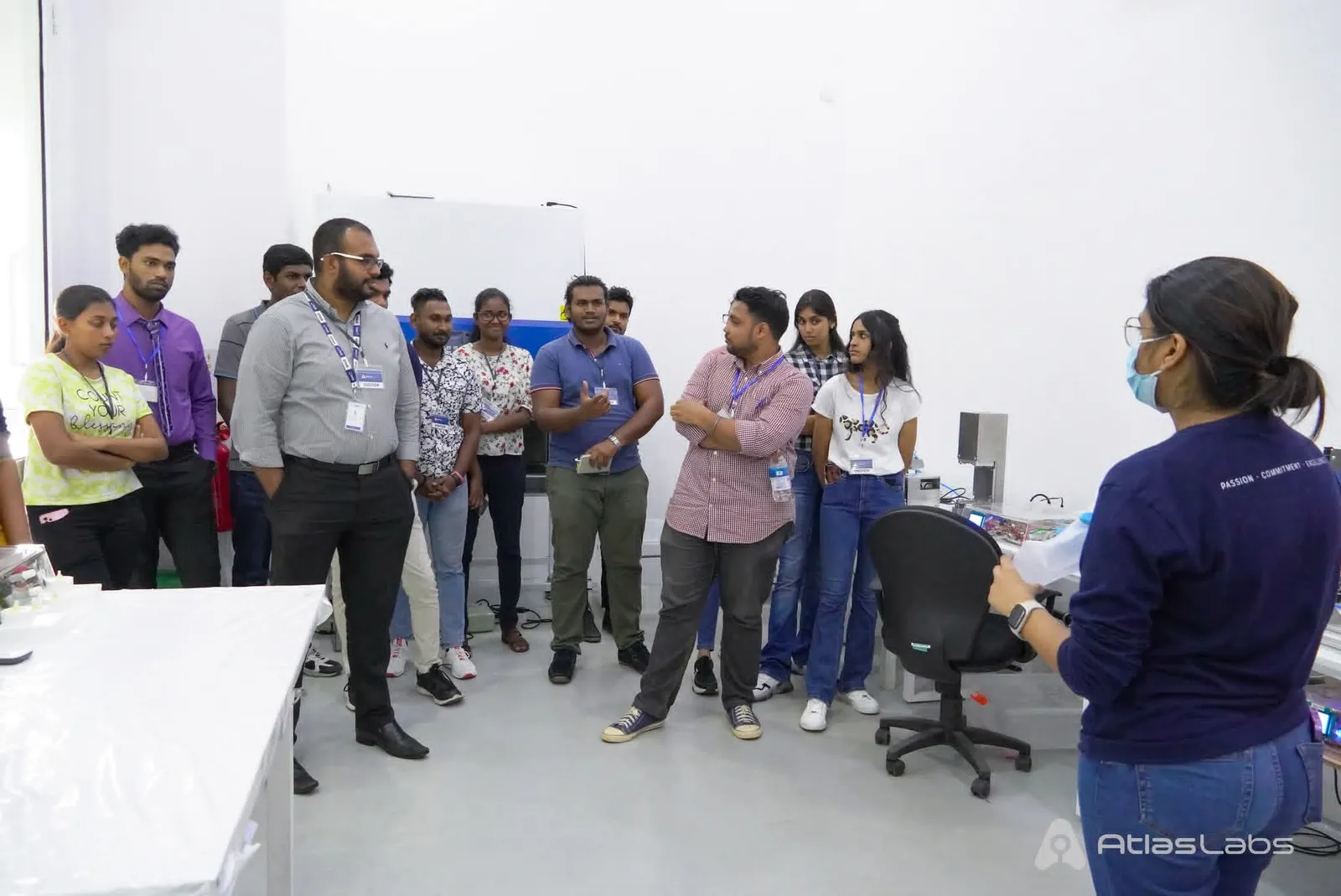 The team gathered for an office activity